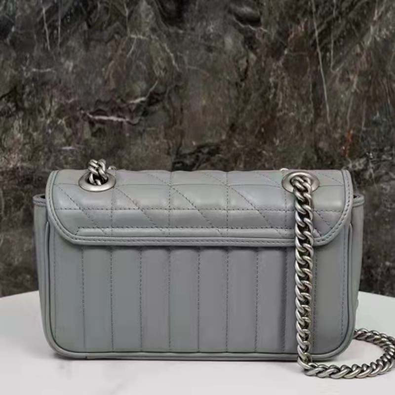 Gucci Women GG Marmont Super Mini Bag Grey Double G Matelassé