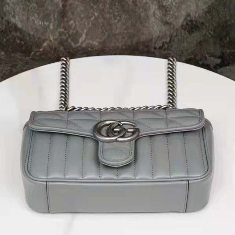 Gucci Women GG Marmont Super Mini Bag Grey Double G Matelassé