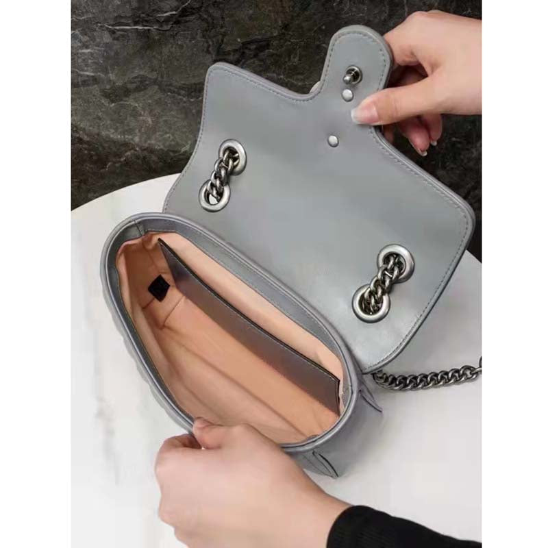 Gucci Women GG Marmont Super Mini Bag Grey Double G Matelassé