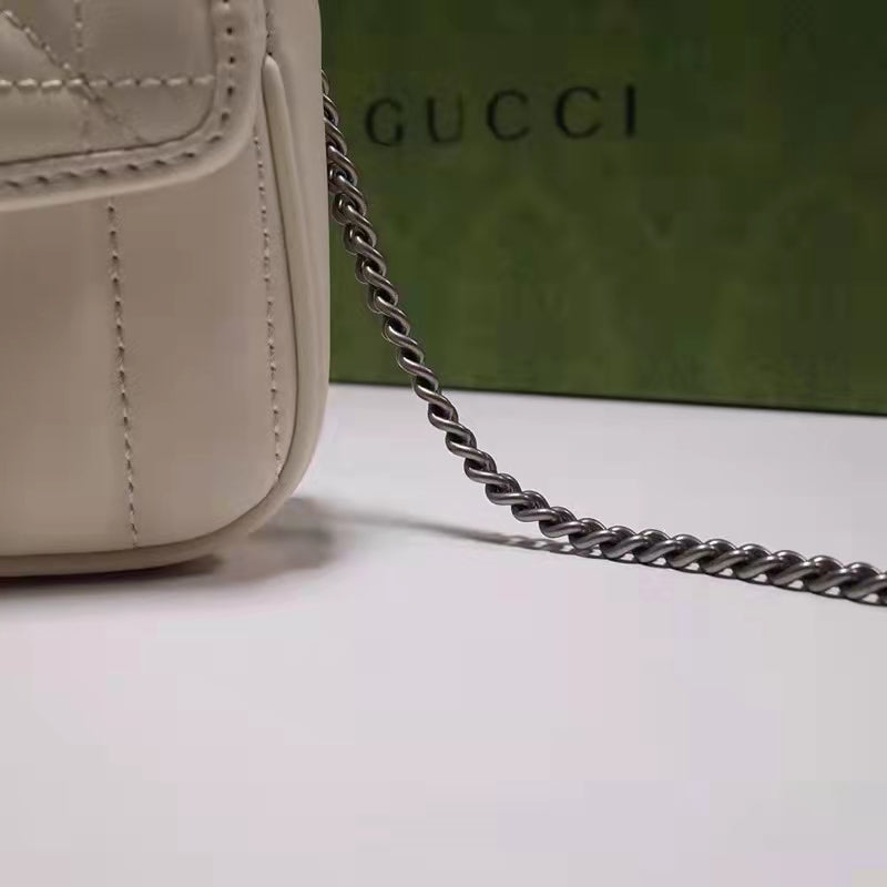 Gucci Women GG Marmont Super Mini Bag White Double G Matelassé Leather