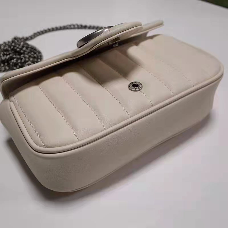 Gucci Women GG Marmont Super Mini Bag White Double G Matelassé Leather