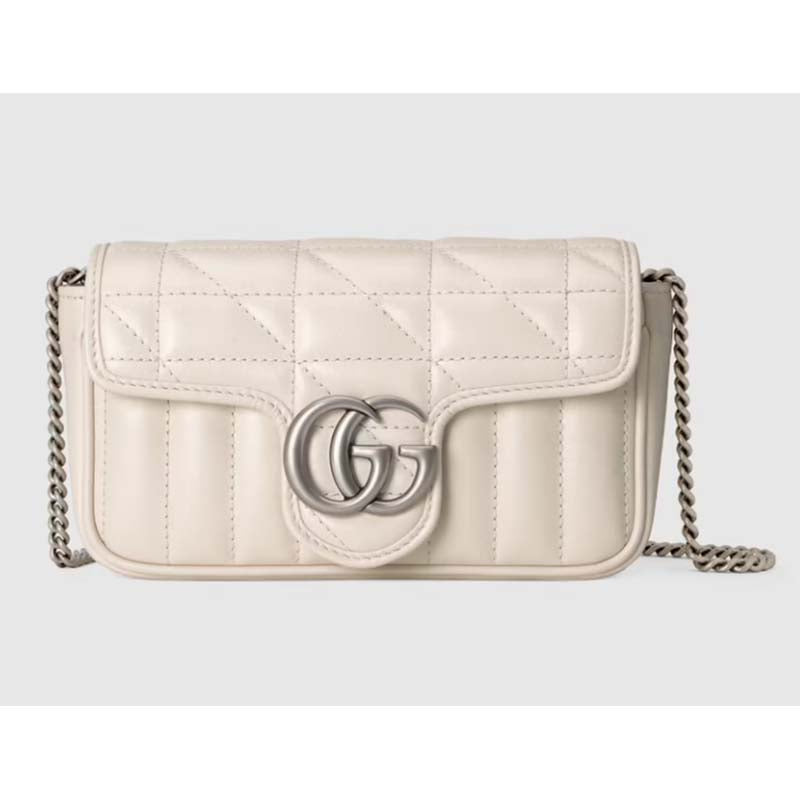 Gucci Women GG Marmont Super Mini Bag White Double G Matelassé Leather