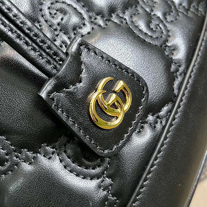 Gucci Women GG Matelassé Bucket Bag Black Leather Double G