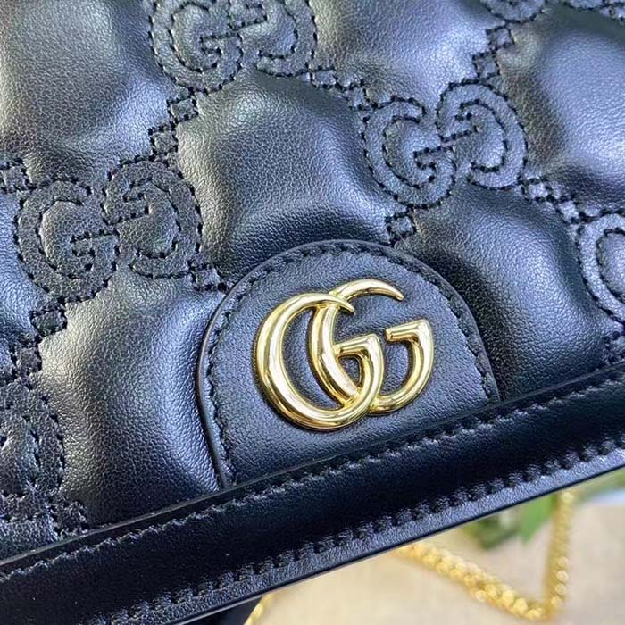 Gucci Women GG Matelassé Chain Wallet Black GG Matelassé Leather Double G