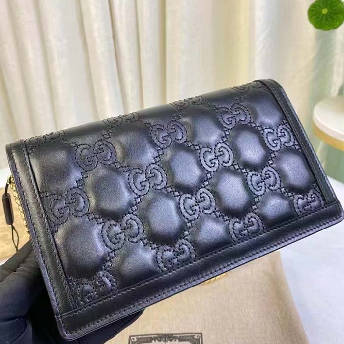 Gucci Women GG Matelassé Chain Wallet Black GG Matelassé Leather Double G