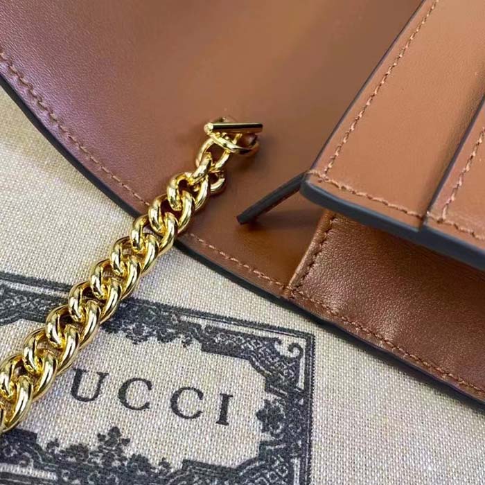 Gucci Women GG Matelassé Chain Wallet Brown Leather Double G Chain Strap