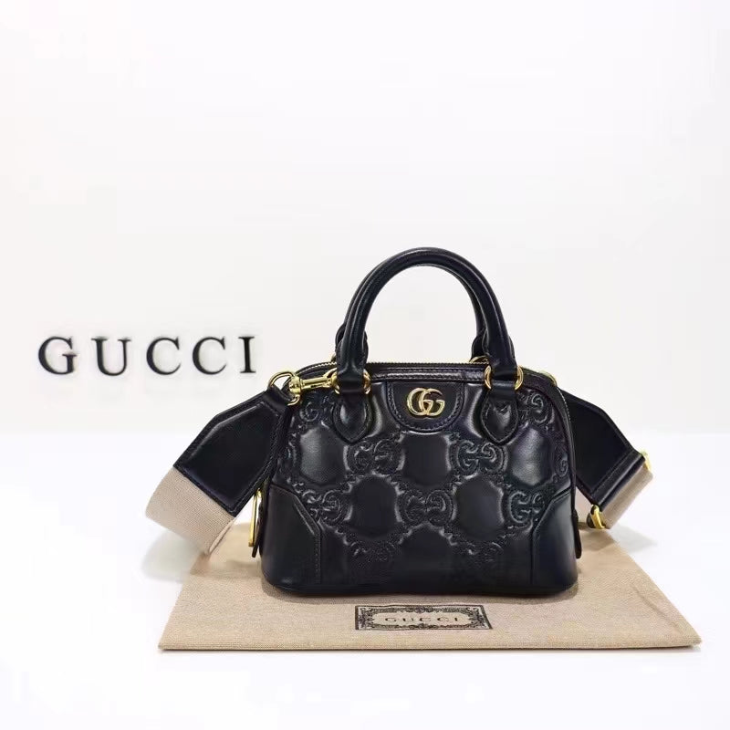 Gucci Women GG Matelassé Handbag Black GG Leather Double G Zip Closure