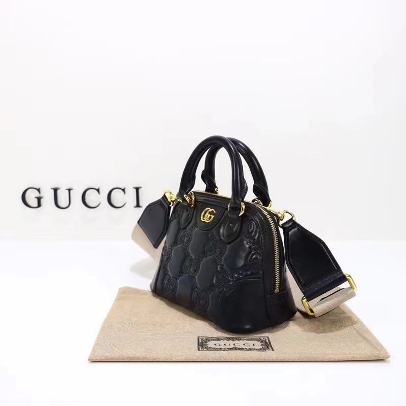 Gucci Women GG Matelassé Handbag Black GG Leather Double G Zip Closure