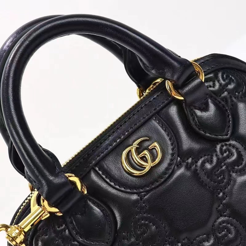 Gucci Women GG Matelassé Handbag Black GG Leather Double G Zip Closure