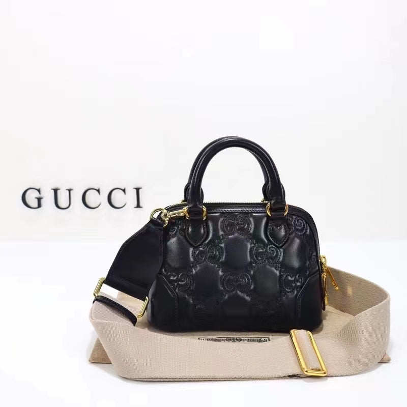 Gucci Women GG Matelassé Handbag Black GG Leather Double G Zip Closure