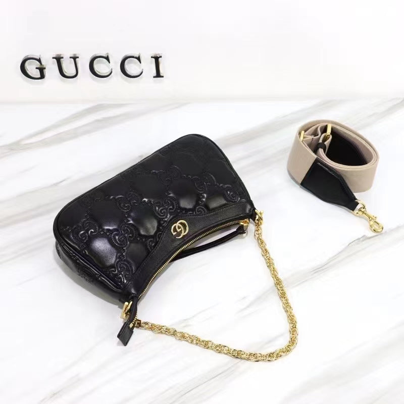 Gucci Women GG Matelassé Handbag Black GG Matelassé Leather Double G