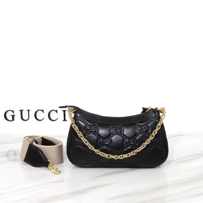 Gucci Women GG Matelassé Handbag Black GG Matelassé Leather Double G