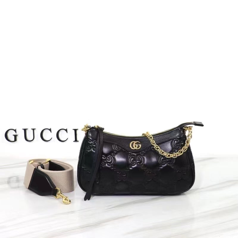 Gucci Women GG Matelassé Handbag Black GG Matelassé Leather Double G