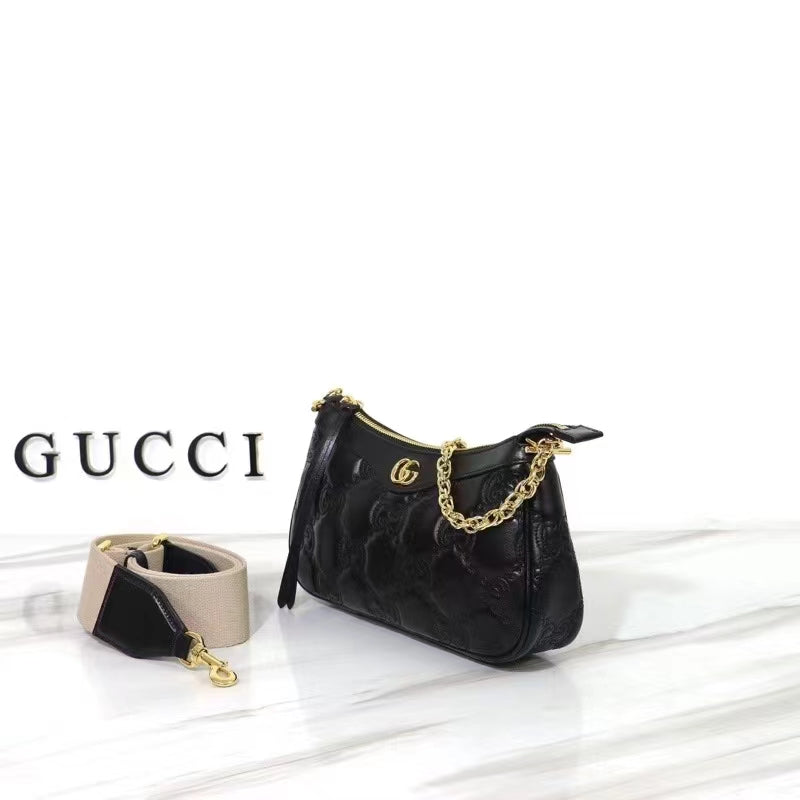 Gucci Women GG Matelassé Handbag Black GG Matelassé Leather Double G