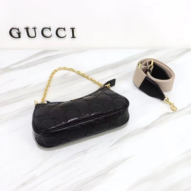 Gucci Women GG Matelassé Handbag Black GG Matelassé Leather Double G