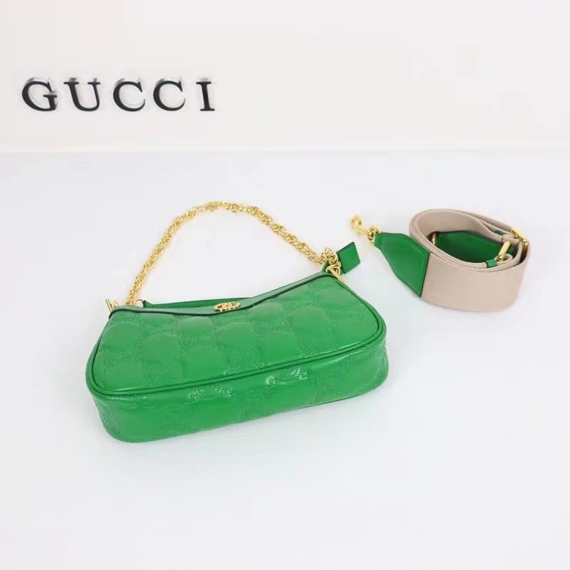 Gucci Women GG Matelassé Handbag Green GG Matelassé Leather Double G