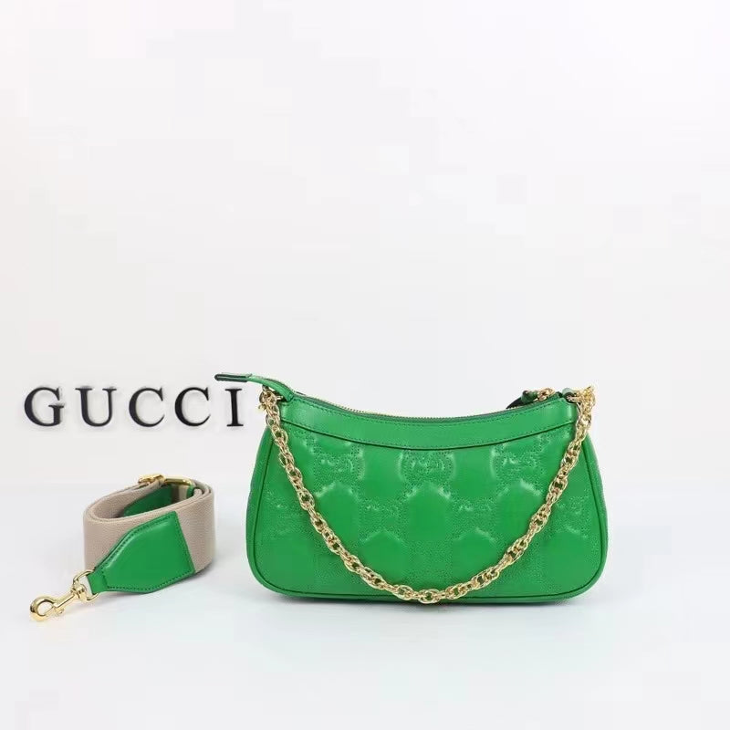 Gucci Women GG Matelassé Handbag Green GG Matelassé Leather Double G