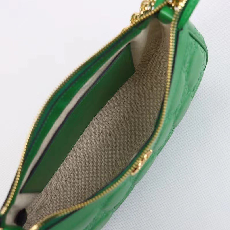 Gucci Women GG Matelassé Handbag Green GG Matelassé Leather Double G