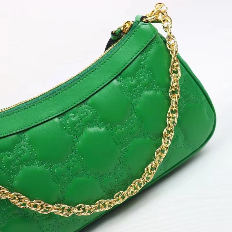 Gucci Women GG Matelassé Handbag Green GG Matelassé Leather Double G