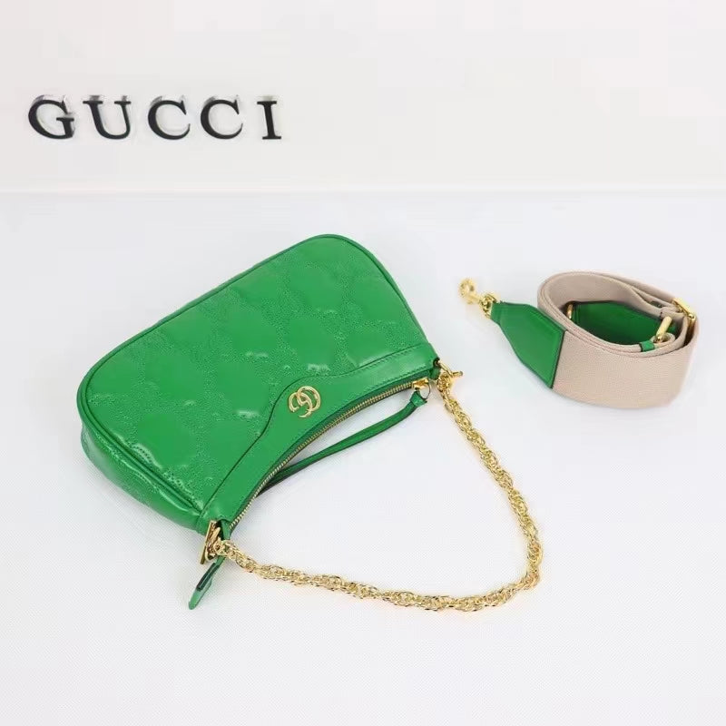 Gucci Women GG Matelassé Handbag Green GG Matelassé Leather Double G