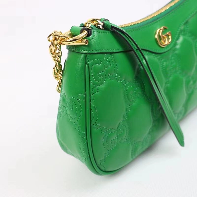 Gucci Women GG Matelassé Handbag Green GG Matelassé Leather Double G