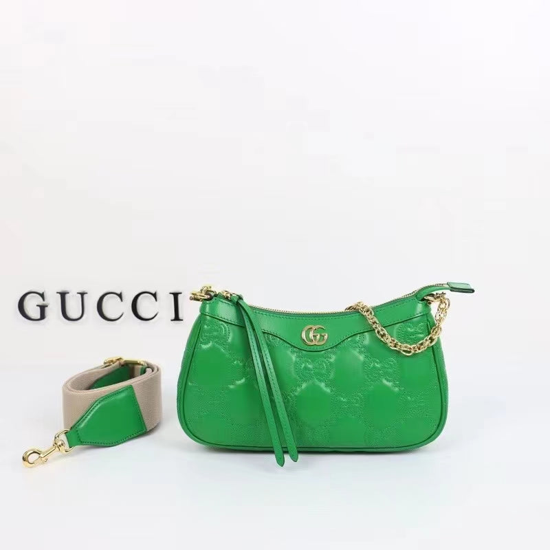 Gucci Women GG Matelassé Handbag Green GG Matelassé Leather Double G