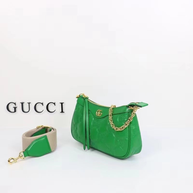 Gucci Women GG Matelassé Handbag Green GG Matelassé Leather Double G