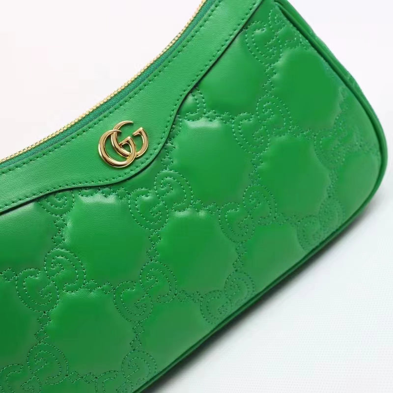 Gucci Women GG Matelassé Handbag Green GG Matelassé Leather Double G