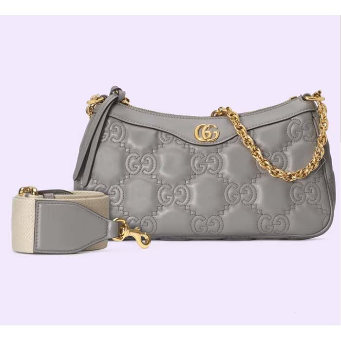 Gucci Women GG Matelassé Handbag Grey GG Matelassé Leather Double G