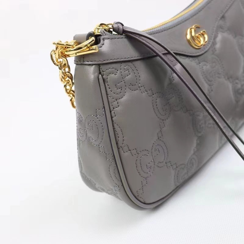 Gucci Women GG Matelassé Handbag Grey GG Matelassé Leather Double G