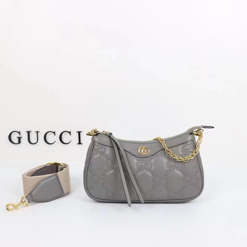 Gucci Women GG Matelassé Handbag Grey GG Matelassé Leather Double G