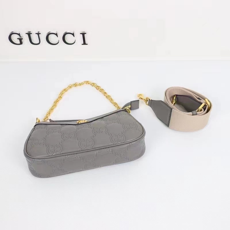 Gucci Women GG Matelassé Handbag Grey GG Matelassé Leather Double G