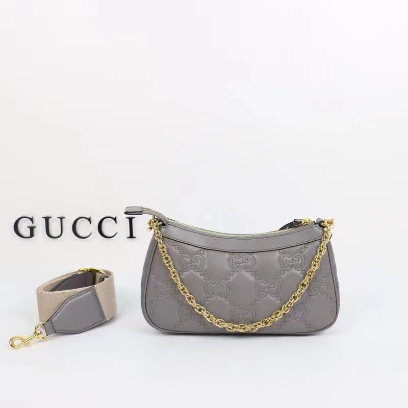 Gucci Women GG Matelassé Handbag Grey GG Matelassé Leather Double G