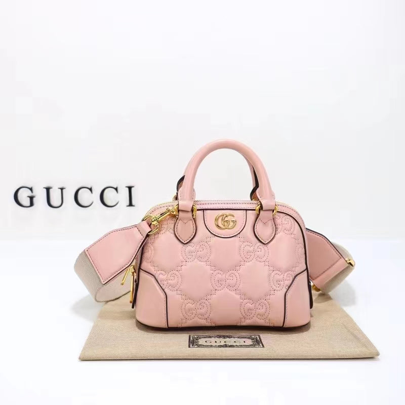 Gucci Women GG Matelassé Handbag Pink GG Leather Double G Zip Closure