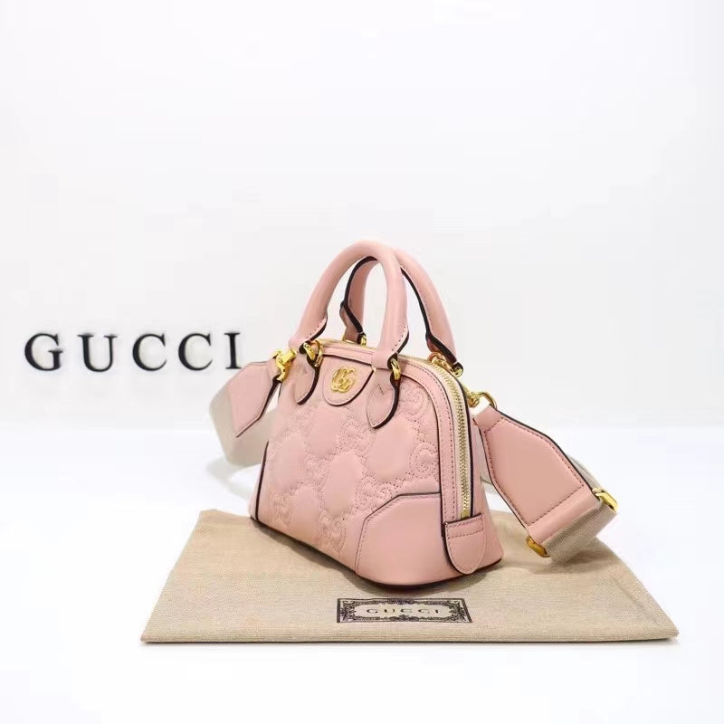 Gucci Women GG Matelassé Handbag Pink GG Leather Double G Zip Closure