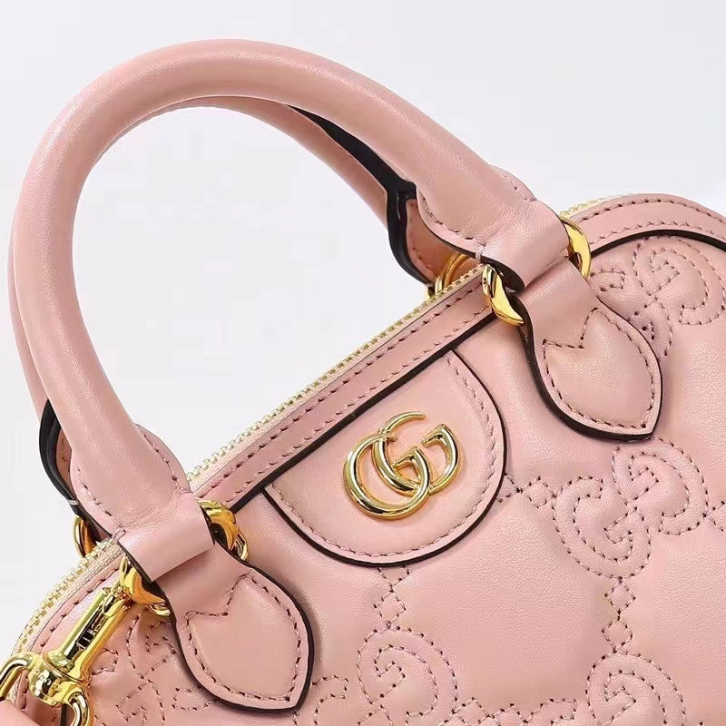 Gucci Women GG Matelassé Handbag Pink GG Leather Double G Zip Closure