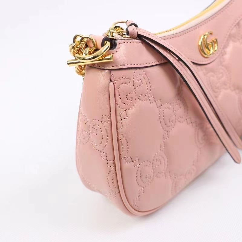 Gucci Women GG Matelassé Handbag Pink GG Matelassé Leather Double G