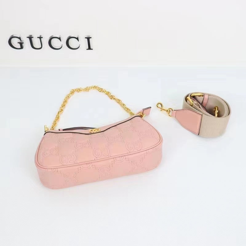 Gucci Women GG Matelassé Handbag Pink GG Matelassé Leather Double G