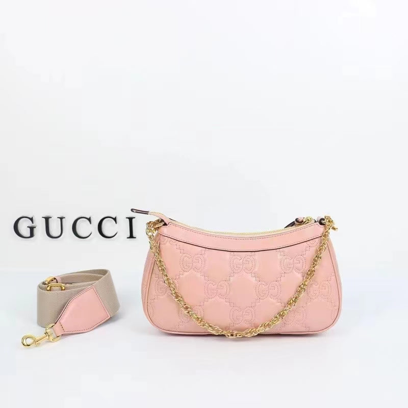 Gucci Women GG Matelassé Handbag Pink GG Matelassé Leather Double G