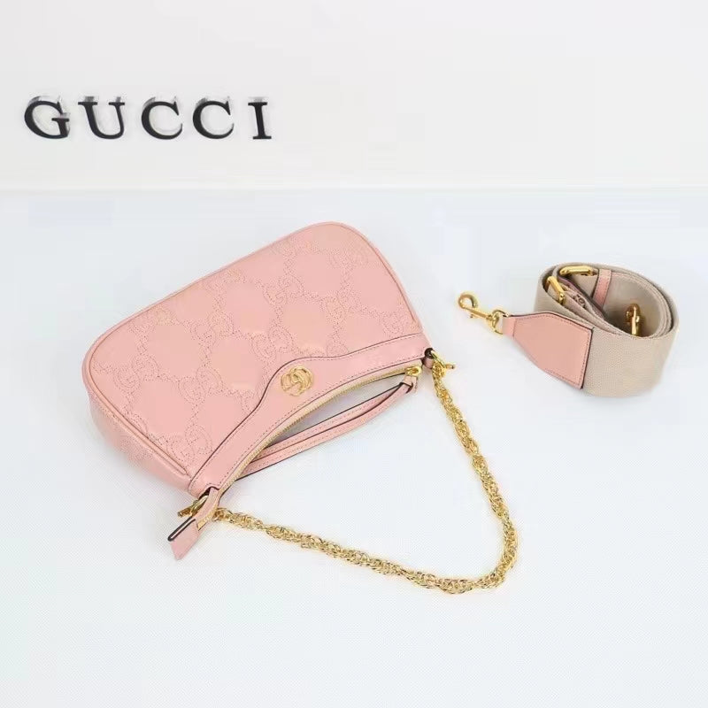 Gucci Women GG Matelassé Handbag Pink GG Matelassé Leather Double G