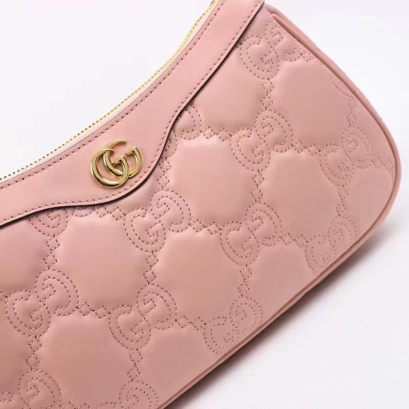 Gucci Women GG Matelassé Handbag Pink GG Matelassé Leather Double G