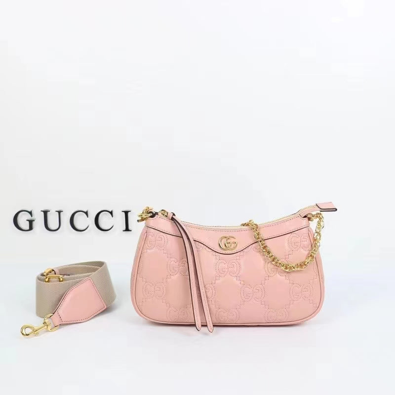 Gucci Women GG Matelassé Handbag Pink GG Matelassé Leather Double G