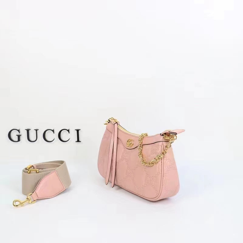 Gucci Women GG Matelassé Handbag Pink GG Matelassé Leather Double G