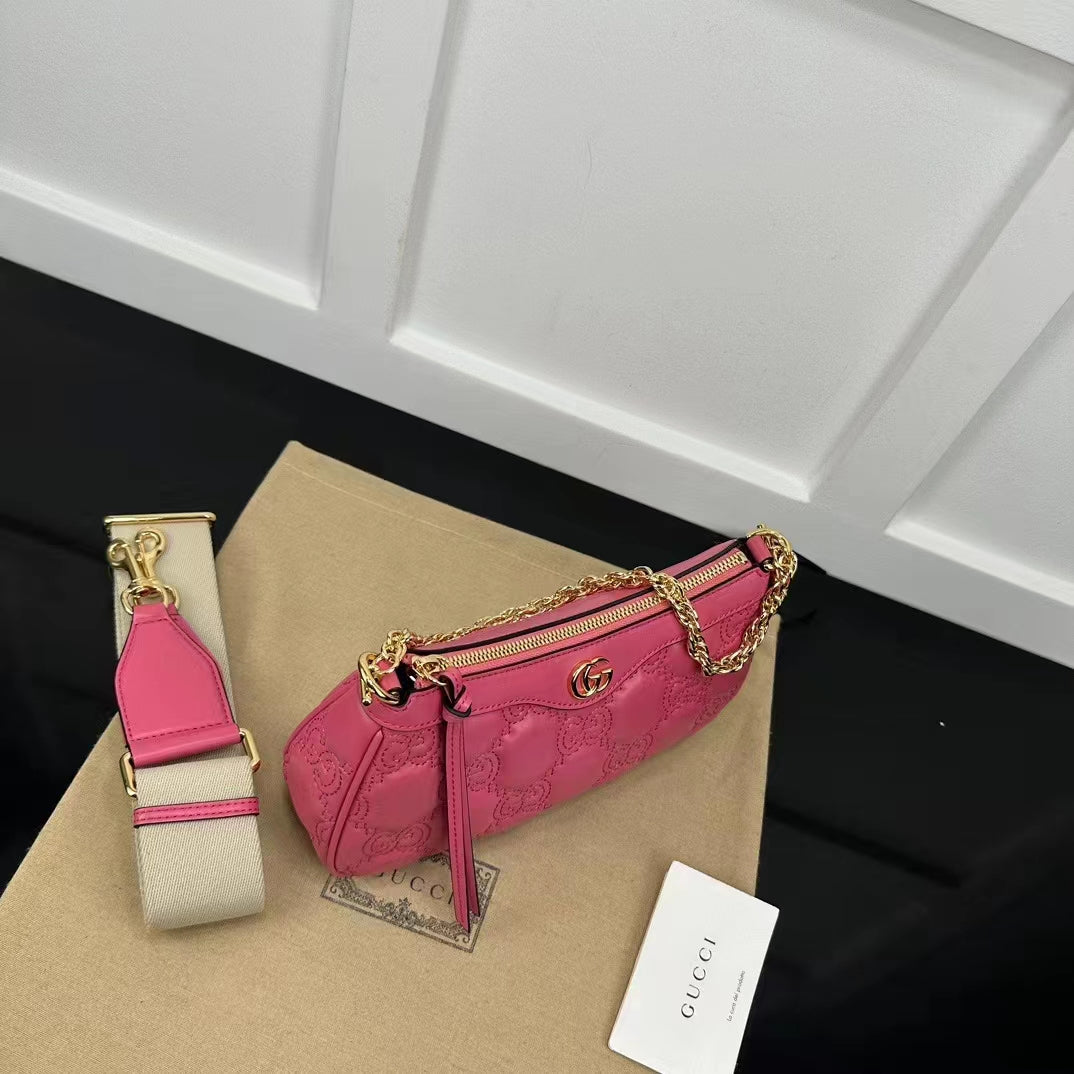 Gucci Women GG Matelassé Handbag Pink GG Matelassé Leather Zip Closure