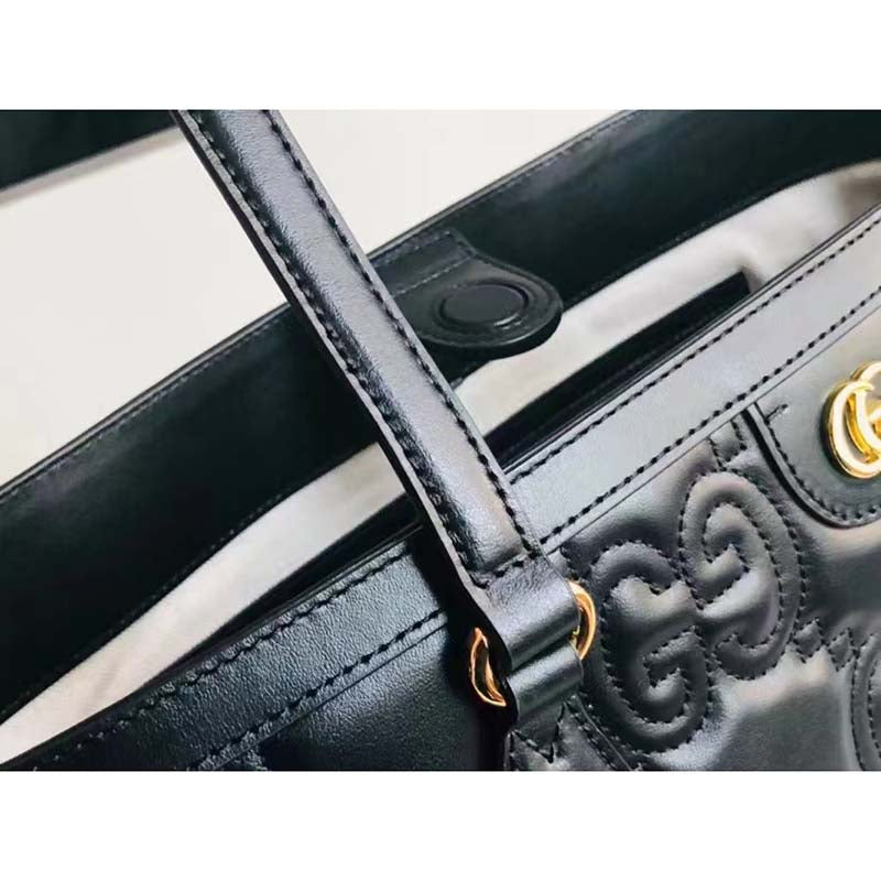 Gucci Women GG Matelassé Leather Medium Tote Black Matelassé Chevron Double G