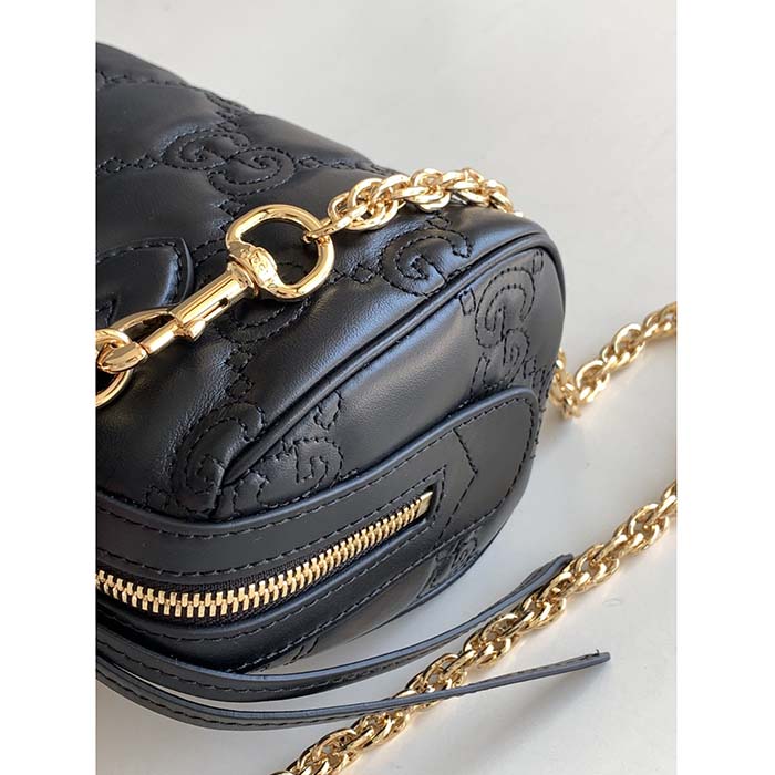 Gucci Women GG Matelassé Leather Mini Bag Black Double G