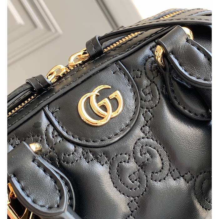 Gucci Women GG Matelassé Leather Mini Bag Black Double G