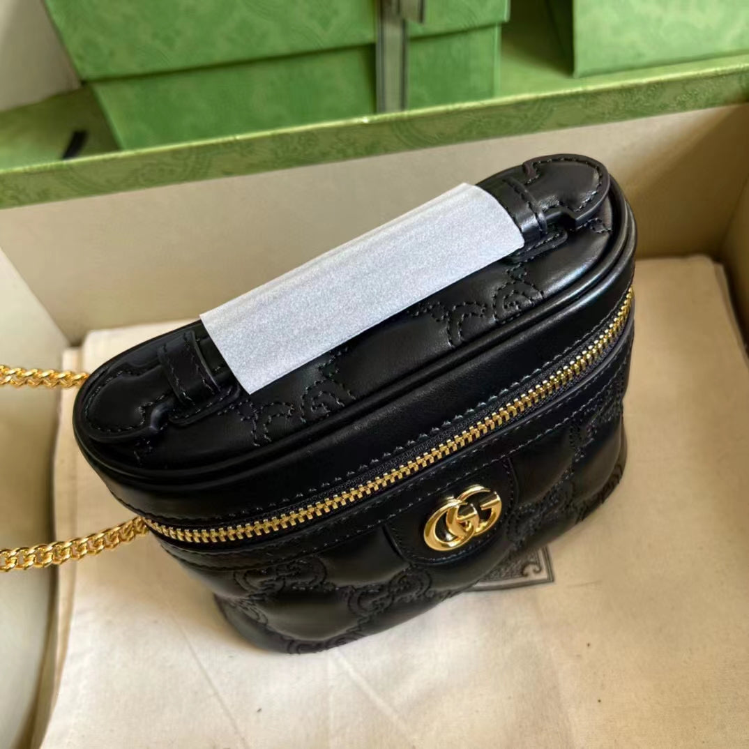 Gucci Women GG Matelassé Top Handle Mini Bag Black Leather Double G