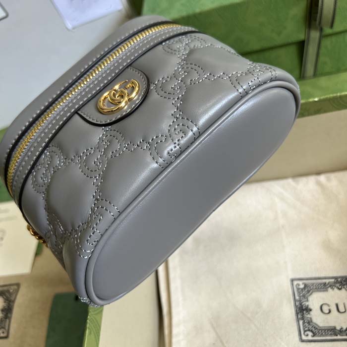 Gucci Women GG Matelassé Top Handle Mini Bag Grey Leather Double G