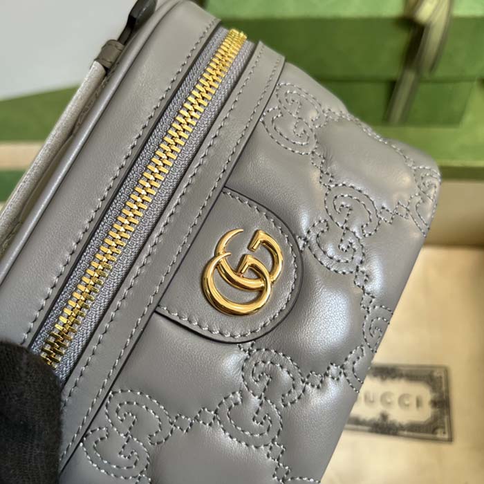 Gucci Women GG Matelassé Top Handle Mini Bag Grey Leather Double G